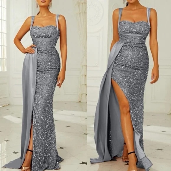 Elegant Sequin Fitted Sexy Party Formal Prom Wedding Dress - Picture 7 of 7